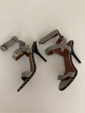 Givenchy Gray Suede Studded Ankle Strap Sandals Size 38 (flaw)